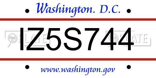 IZ5S744 District Of Columbia License Plate