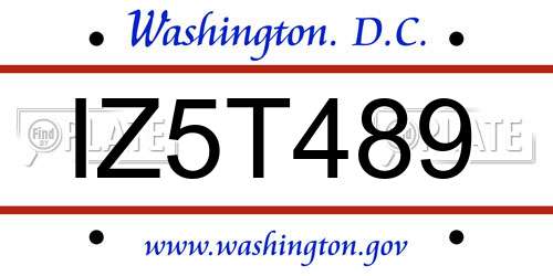 IZ5T489 District Of Columbia License Plate