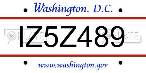 IZ5Z489 District Of Columbia License Plate