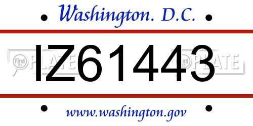 IZ61443 District Of Columbia License Plate