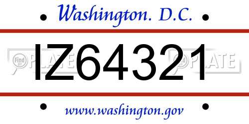 IZ64321 District Of Columbia License Plate