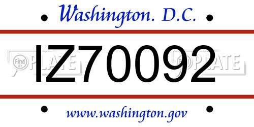 IZ70092 District Of Columbia License Plate