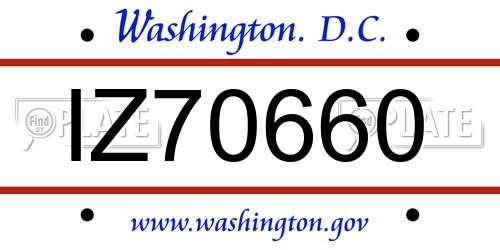 IZ70660 District Of Columbia License Plate