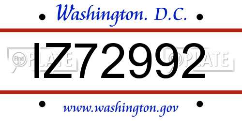 IZ72992 District Of Columbia License Plate