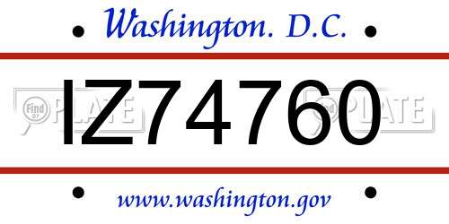 IZ74760 District Of Columbia License Plate