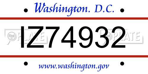 IZ74932 District Of Columbia License Plate