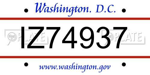 IZ74937 District Of Columbia License Plate