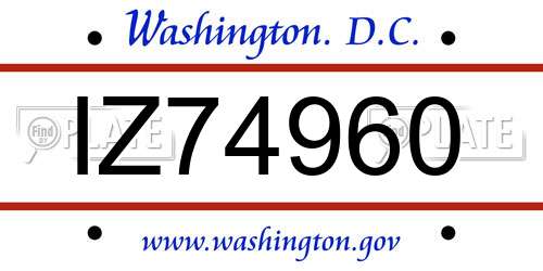 IZ74960 District Of Columbia License Plate