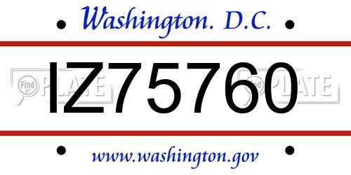 IZ75760 District Of Columbia License Plate