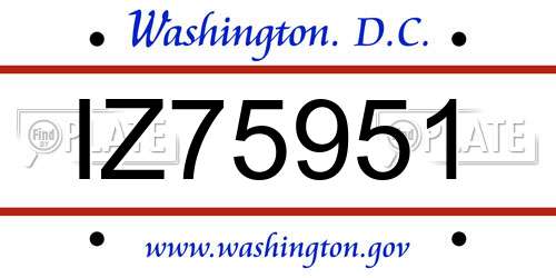IZ75951 District Of Columbia License Plate