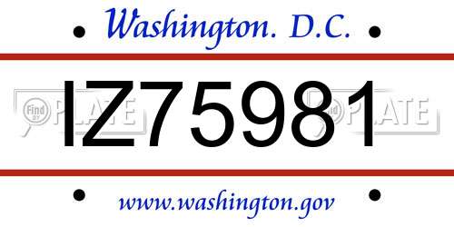 IZ75981 District Of Columbia License Plate