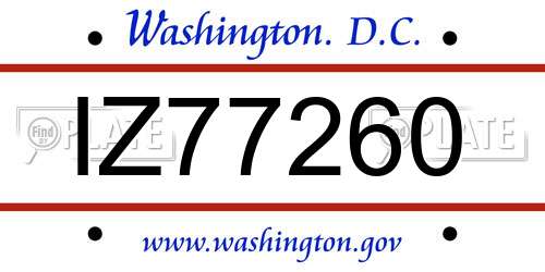 IZ77260 District Of Columbia License Plate