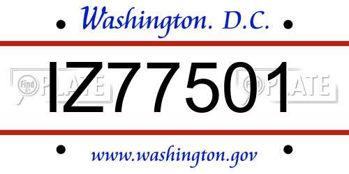 IZ77501 District Of Columbia License Plate