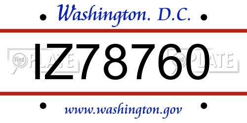 IZ78760 District Of Columbia License Plate
