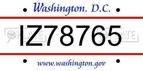 IZ78765 District Of Columbia License Plate