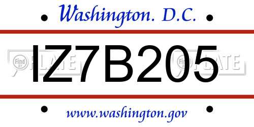 IZ7B205 District Of Columbia License Plate