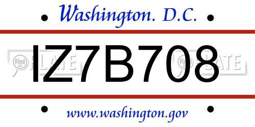 IZ7B708 District Of Columbia License Plate