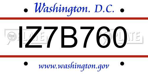 IZ7B760 District Of Columbia License Plate