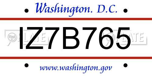 IZ7B765 District Of Columbia License Plate