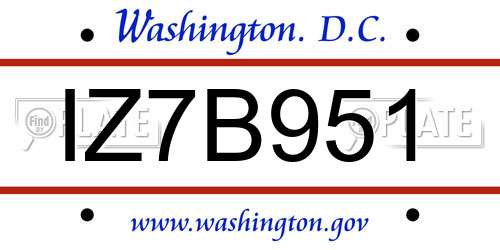 IZ7B951 District Of Columbia License Plate