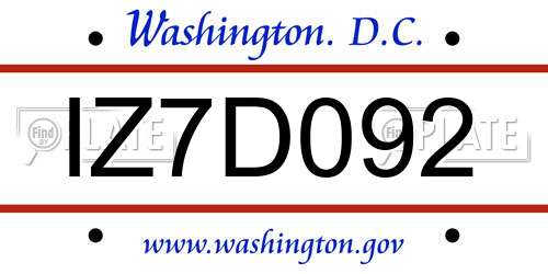 IZ7D092 District Of Columbia License Plate
