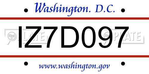 IZ7D097 District Of Columbia License Plate