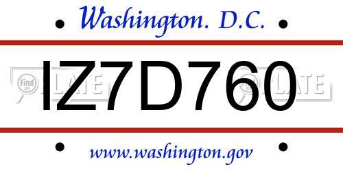 IZ7D760 District Of Columbia License Plate