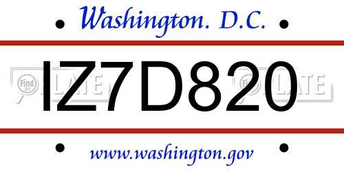 IZ7D820 District Of Columbia License Plate