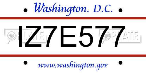 IZ7E577 District Of Columbia License Plate