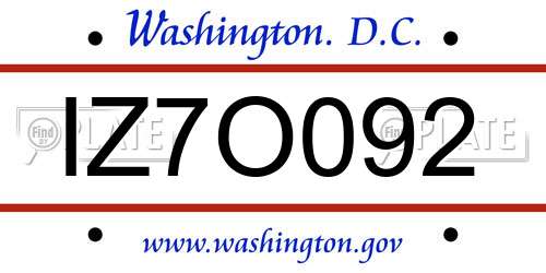 IZ7O092 District Of Columbia License Plate