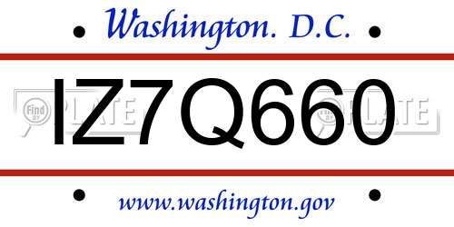 IZ7Q660 District Of Columbia License Plate