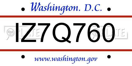 IZ7Q760 District Of Columbia License Plate