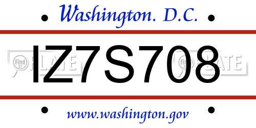 IZ7S708 District Of Columbia License Plate