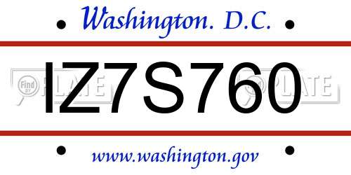 IZ7S760 District Of Columbia License Plate