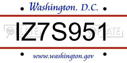 IZ7S951 District Of Columbia License Plate