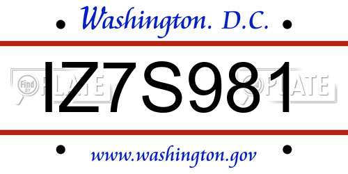 IZ7S981 District Of Columbia License Plate