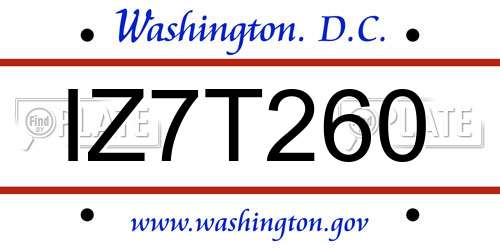 IZ7T260 District Of Columbia License Plate