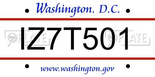 IZ7T501 District Of Columbia License Plate