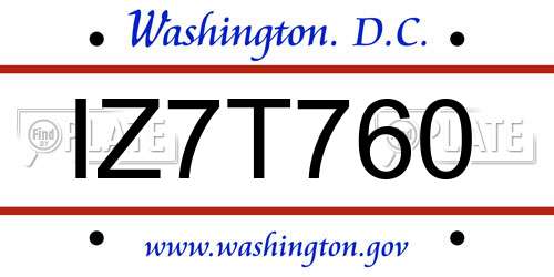 IZ7T760 District Of Columbia License Plate