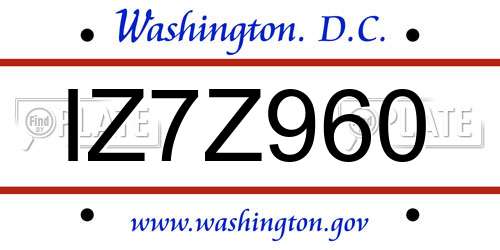 IZ7Z960 District Of Columbia License Plate