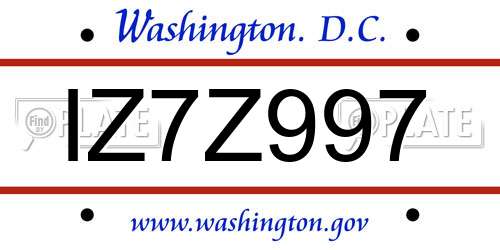 IZ7Z997 District Of Columbia License Plate