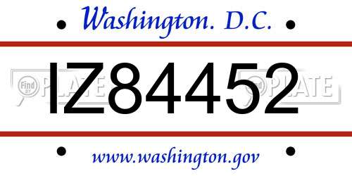IZ84452 District Of Columbia License Plate