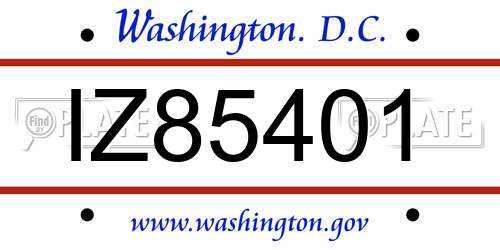 IZ85401 District Of Columbia License Plate