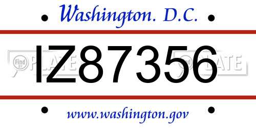 IZ87356 District Of Columbia License Plate