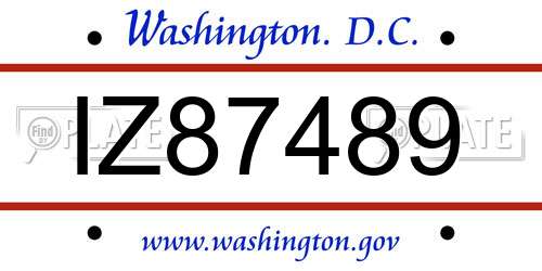 IZ87489 District Of Columbia License Plate