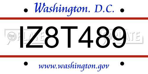 IZ8T489 District Of Columbia License Plate
