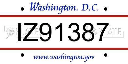 IZ91387 District Of Columbia License Plate