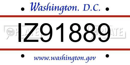 IZ91889 District Of Columbia License Plate