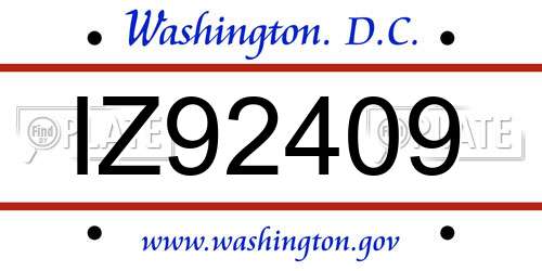 IZ92409 District Of Columbia License Plate