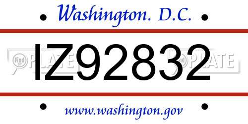 IZ92832 District Of Columbia License Plate